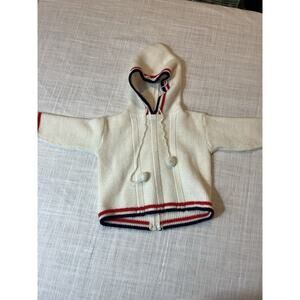 Vintage White 1960s Blue Bird Toddler Sweater With Hood